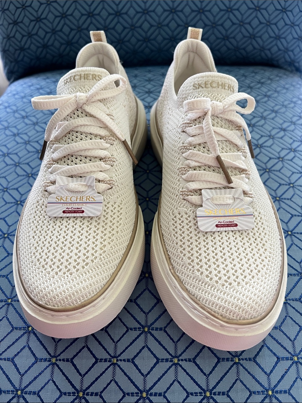 Skechers Women's Cream Knit Lace-Up Slip-On Sneakers - Picture 2 of 7
